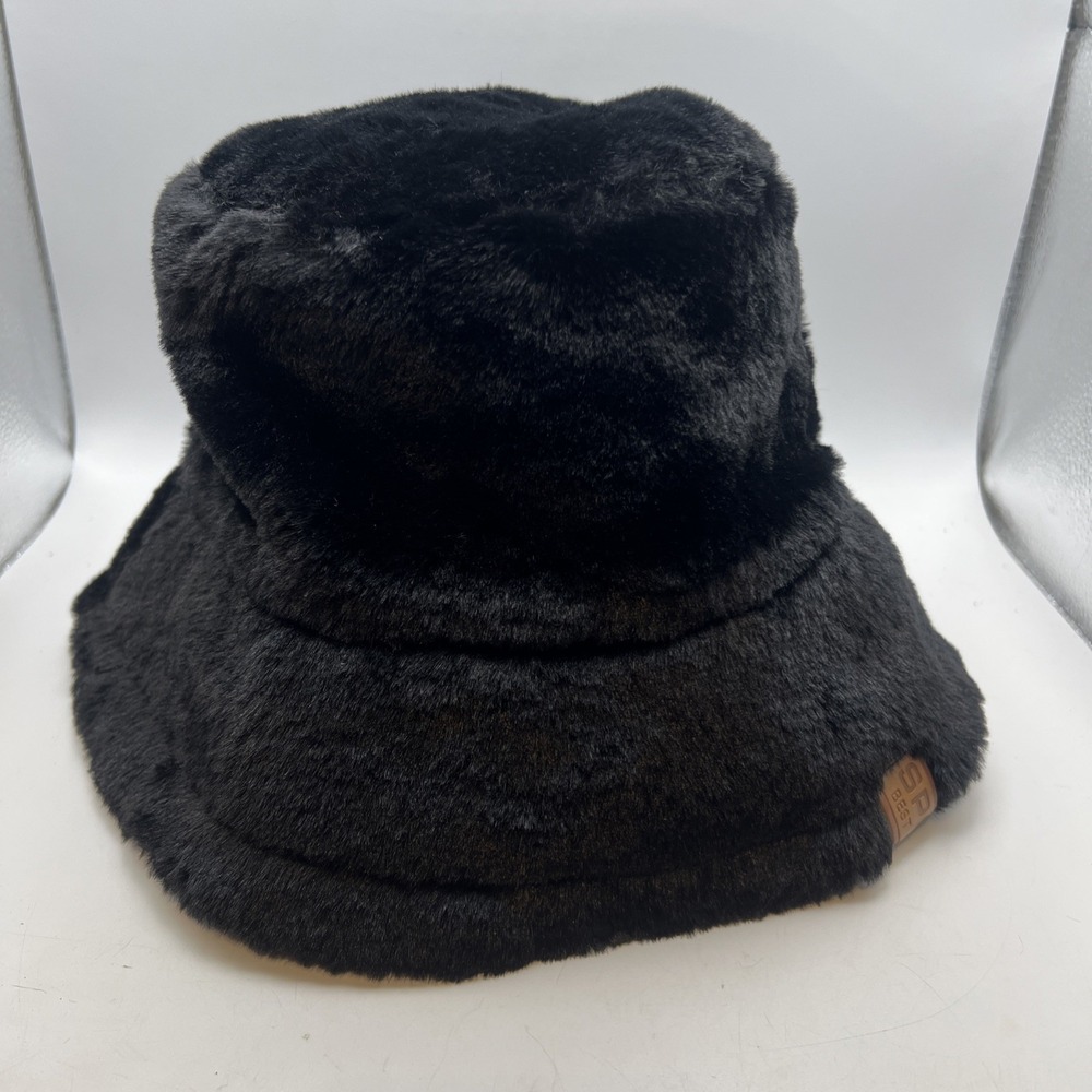 Black Faux Fur Bucket Hat Fluffy Fuzzy Winter Warm Fisherman Cap Sport Best